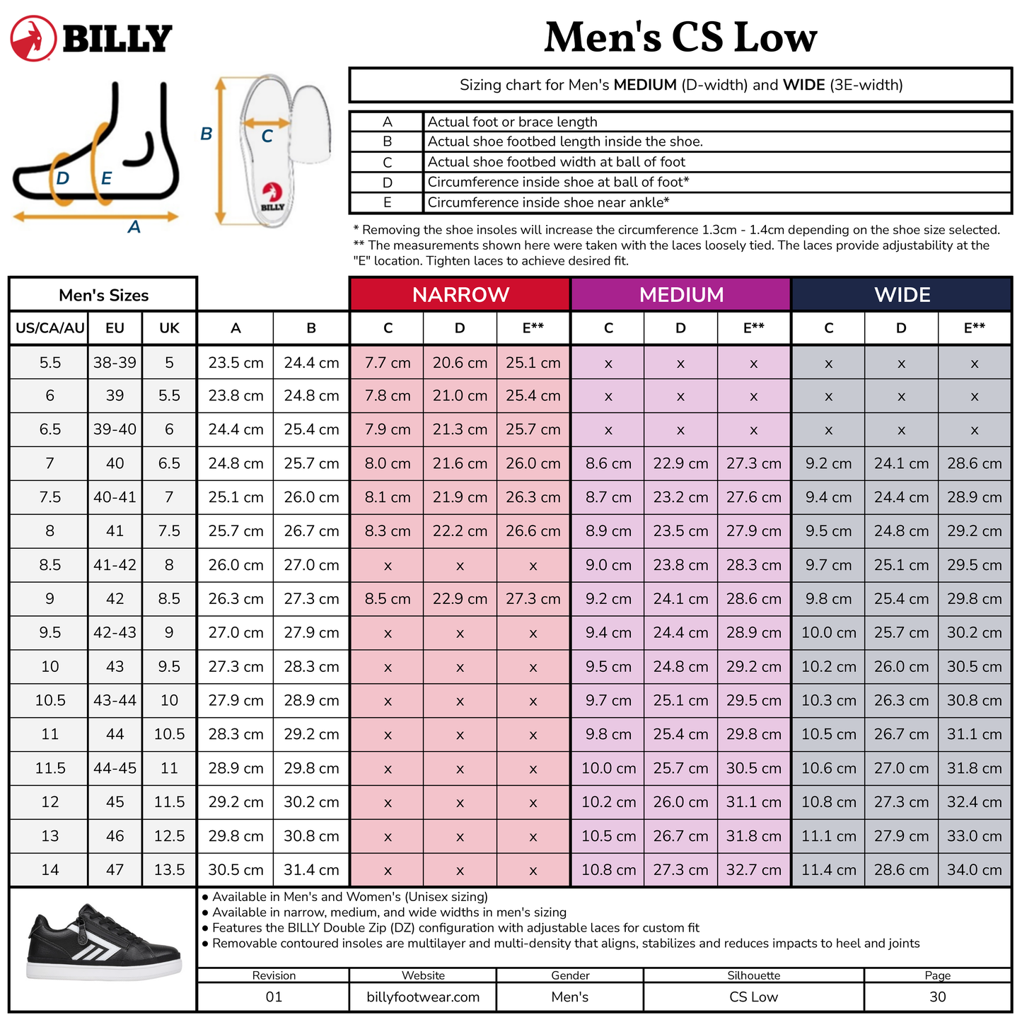 Men's White/Black BILLY CS Low